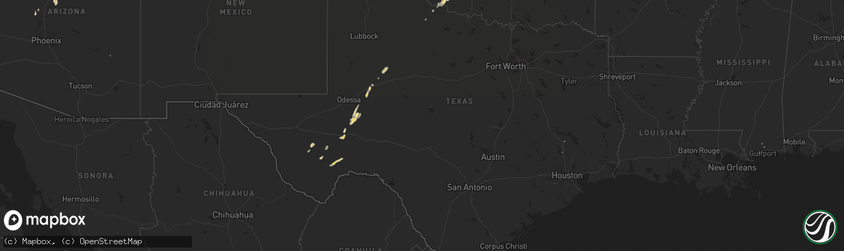 Hail map in Texas on August 24, 2016