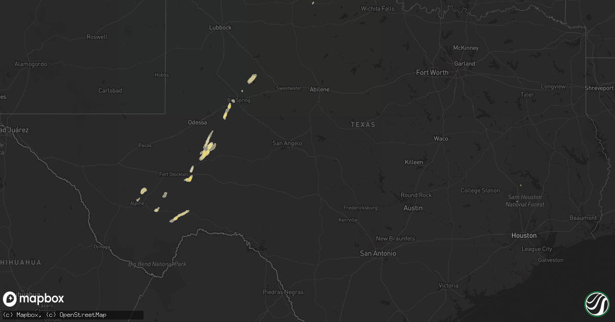 Hail map in Texas on August 24, 2016
