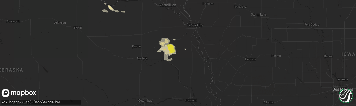 Hail map in Pender, NE on August 24, 2017