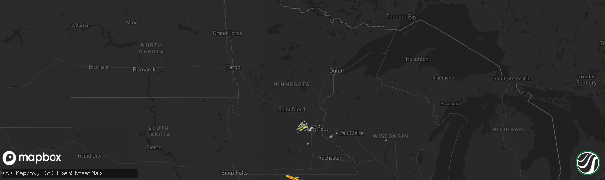 Hail map in Minnesota on August 24, 2018