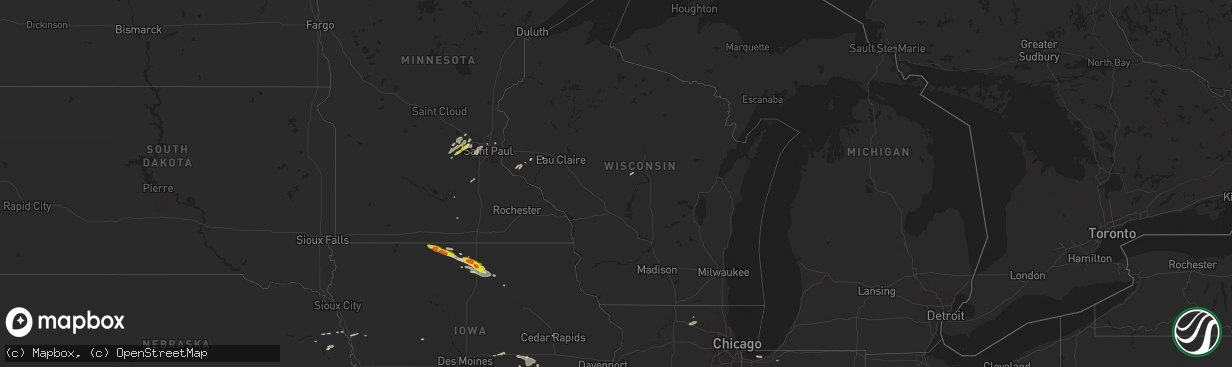 Hail map in Wisconsin on August 24, 2018