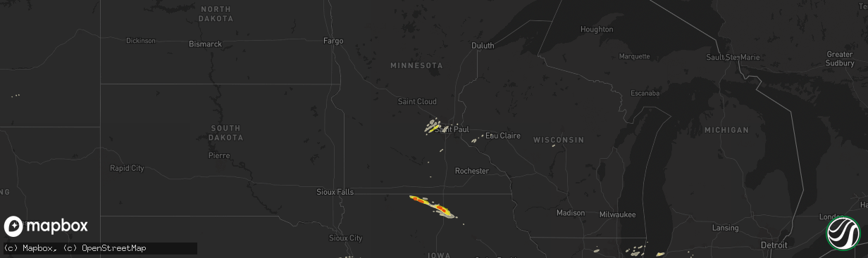 Hail map on August 24, 2018