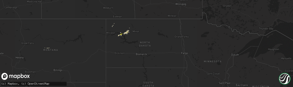 Hail map in North Dakota on August 24, 2019