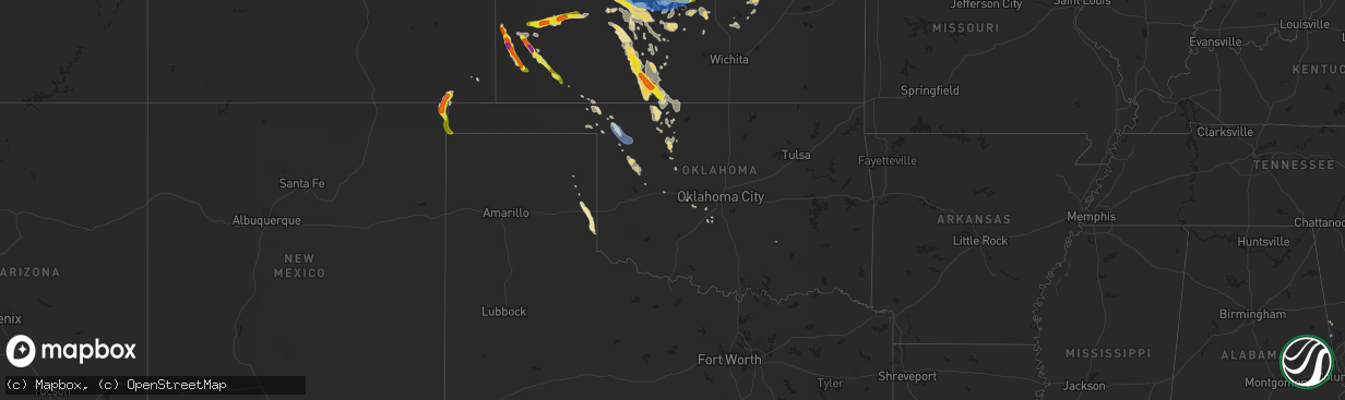 Hail map in Oklahoma on August 24, 2019