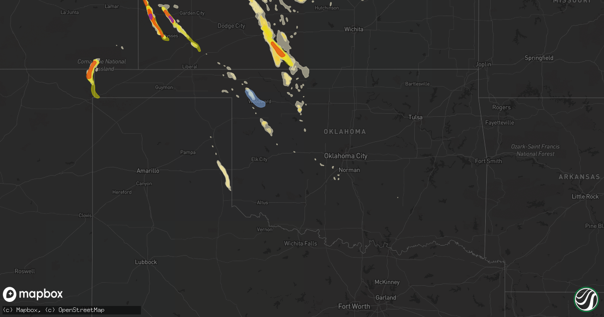 Hail map in Oklahoma on August 24, 2019