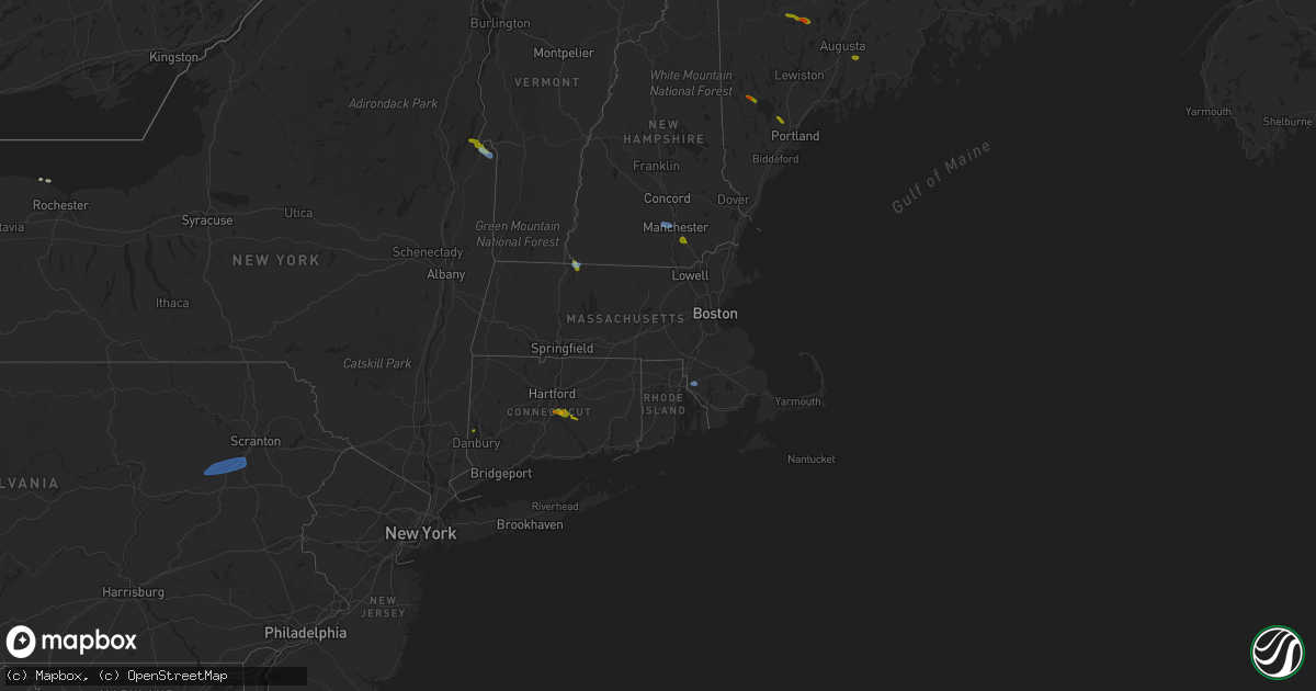 Hail map in Connecticut on August 24, 2020