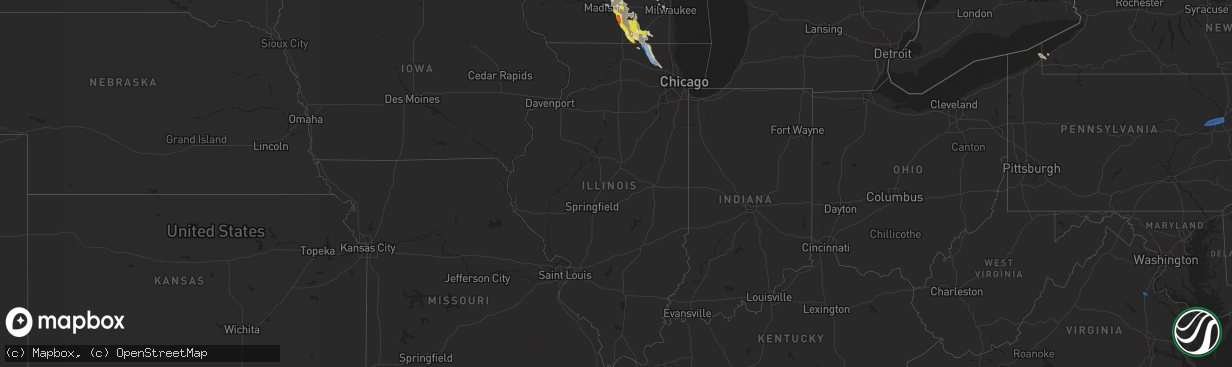 Hail map in Illinois on August 24, 2020