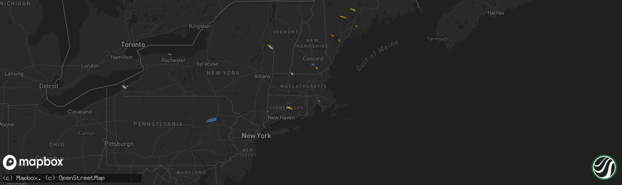 Hail map in Massachusetts on August 24, 2020