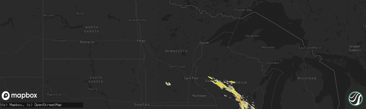 Hail map in Minnesota on August 24, 2020