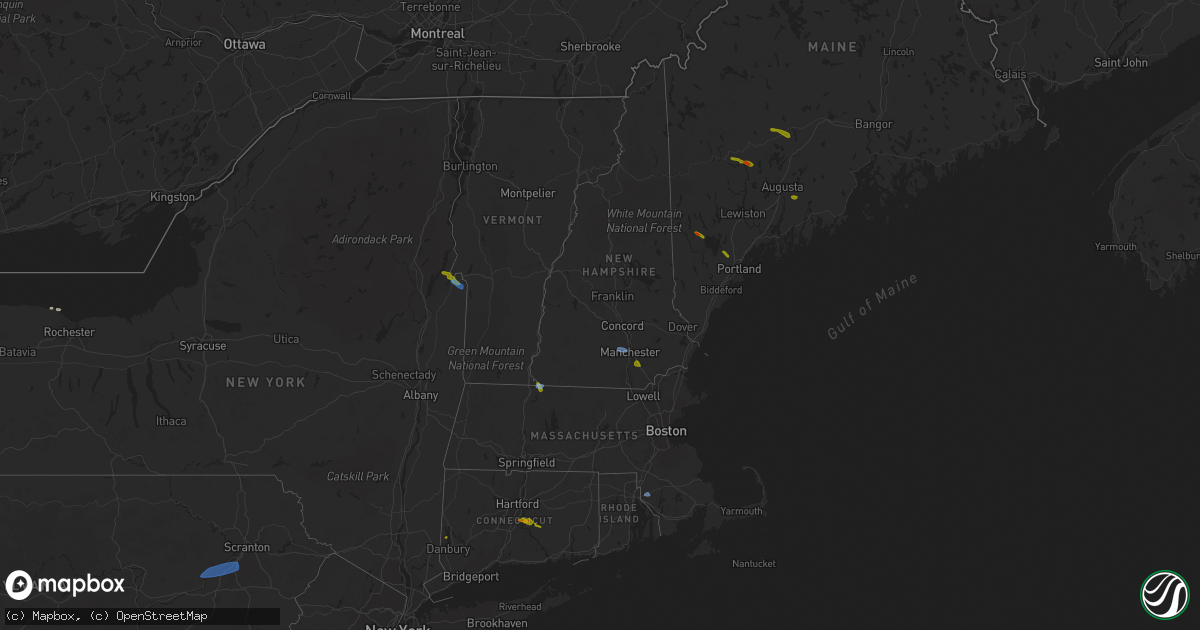 Hail map in New Hampshire on August 24, 2020
