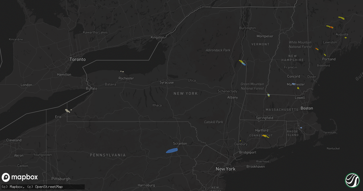 Hail map in New York on August 24, 2020