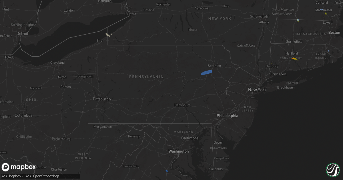Hail map in Pennsylvania on August 24, 2020