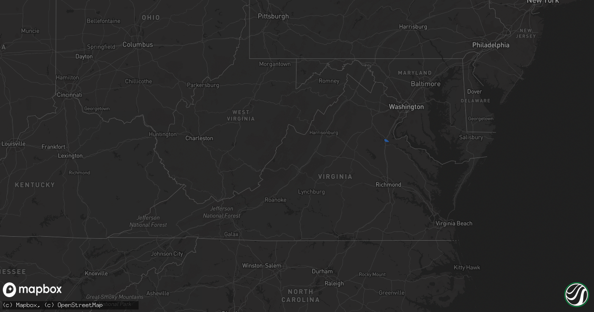 Hail map in Virginia on August 24, 2020