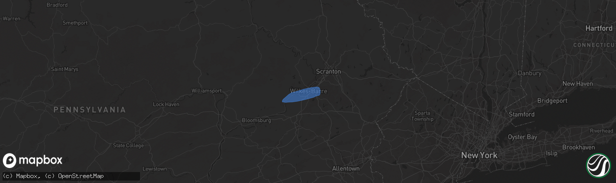 Hail map in Wilkes Barre, PA on August 24, 2020