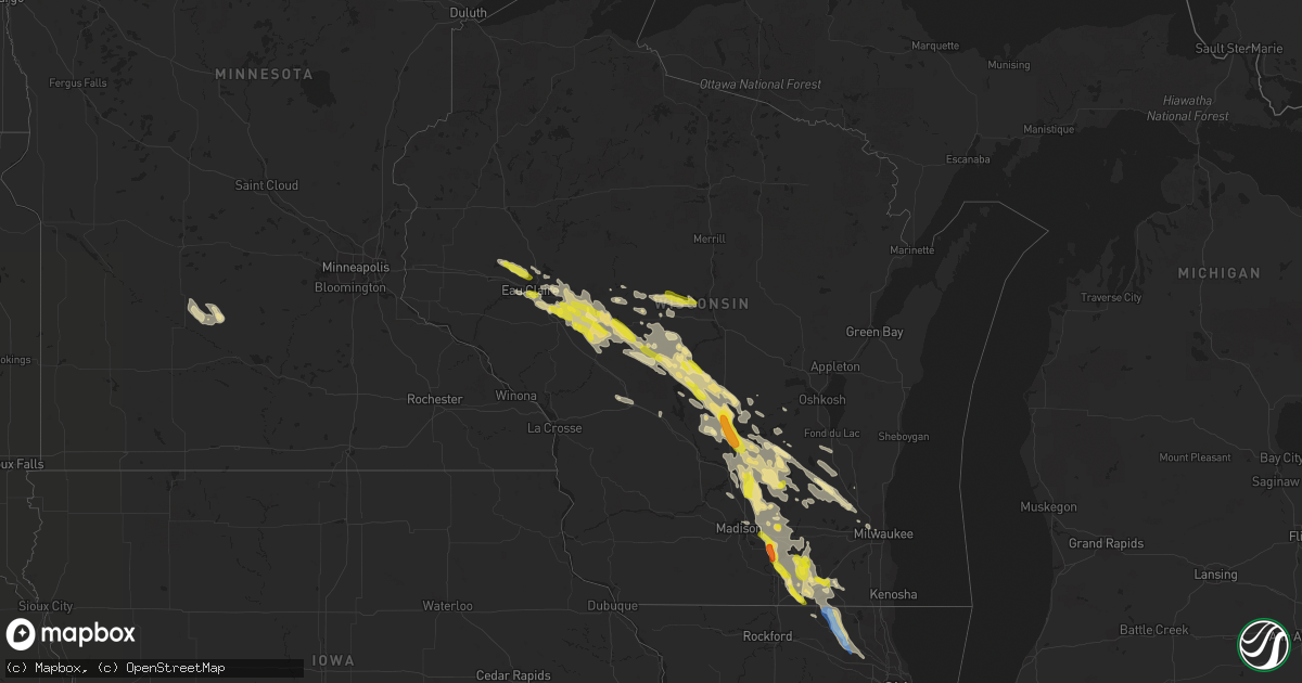 Hail map in Wisconsin on August 24, 2020