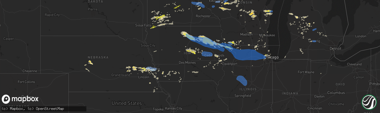 Hail map in Iowa on August 24, 2021