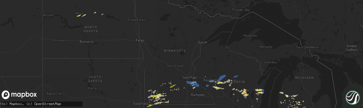 Hail map in Minnesota on August 24, 2021