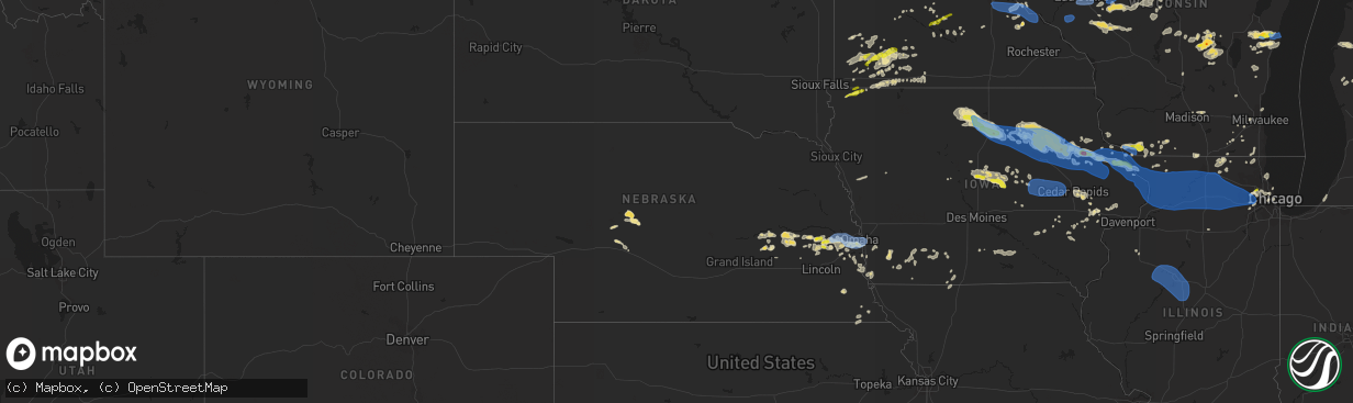 Hail map in Nebraska on August 24, 2021