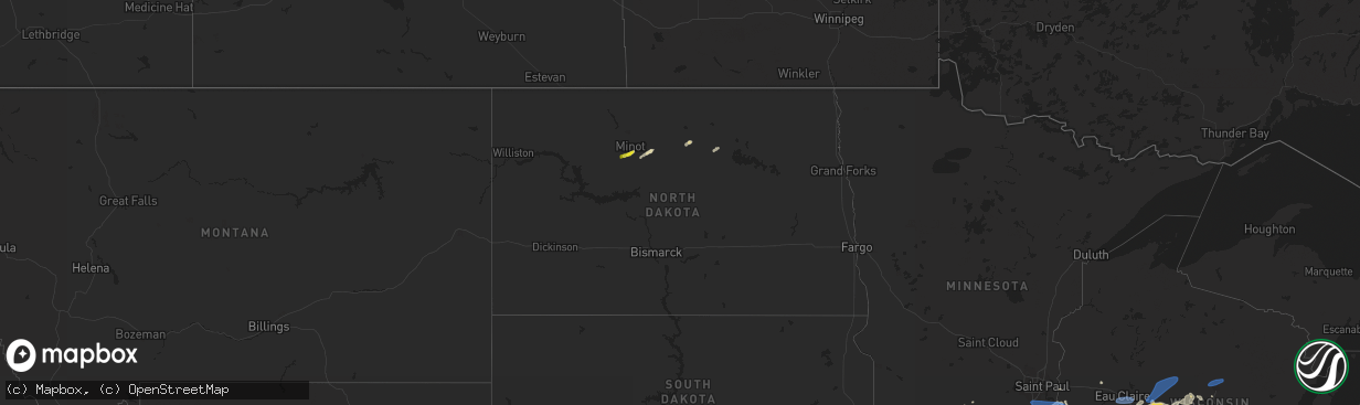 Hail map in North Dakota on August 24, 2021