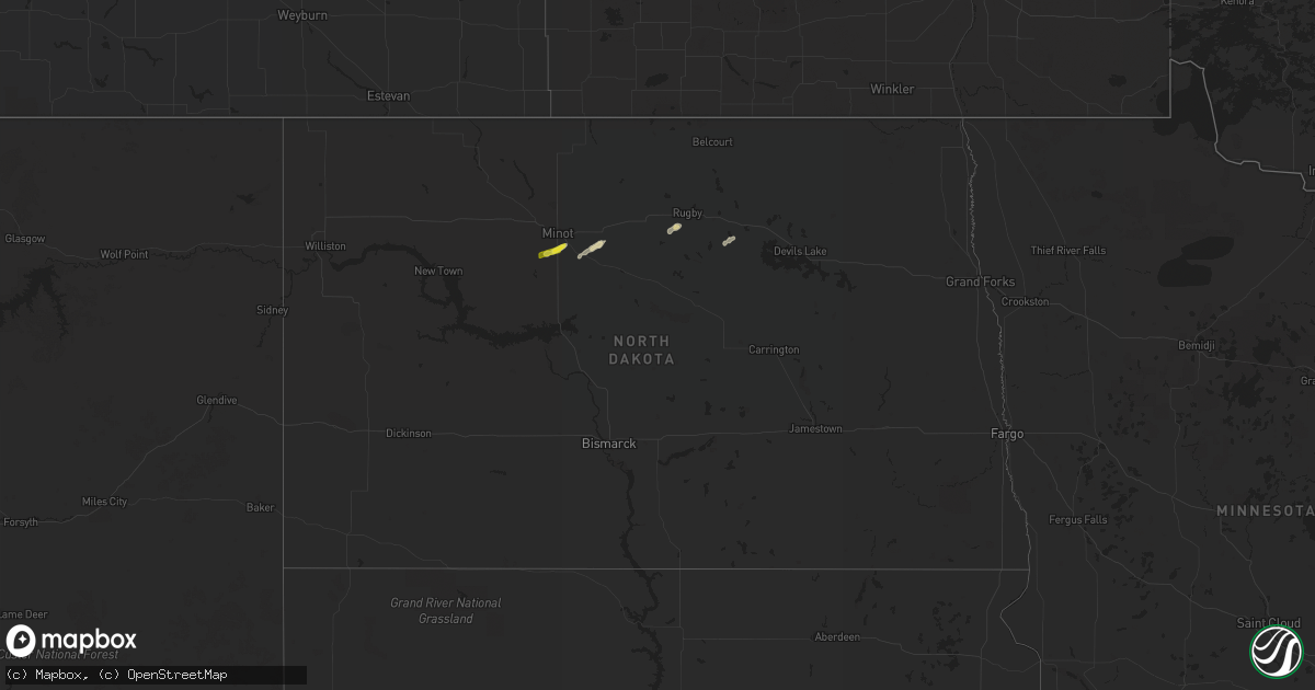 Hail map in North Dakota on August 24, 2021