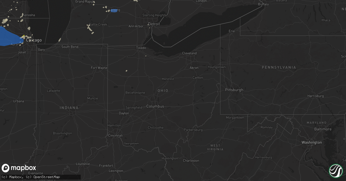Hail map in Ohio on August 24, 2021