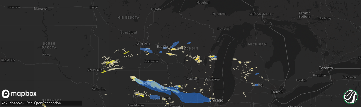 Hail map in Wisconsin on August 24, 2021