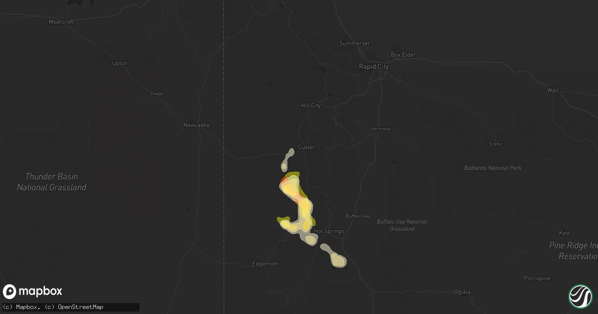 Hail map in Custer, SD on August 24, 2022