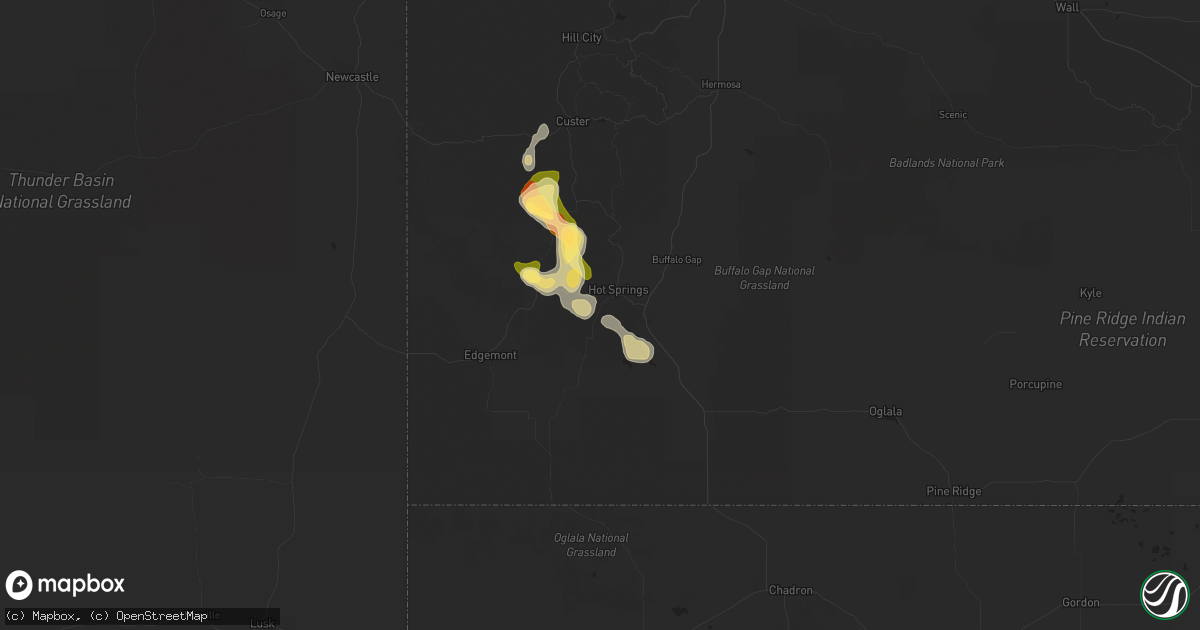 Hail map in Hot Springs, SD on August 24, 2022