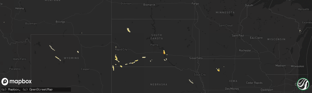 Hail map in South Dakota on August 24, 2022