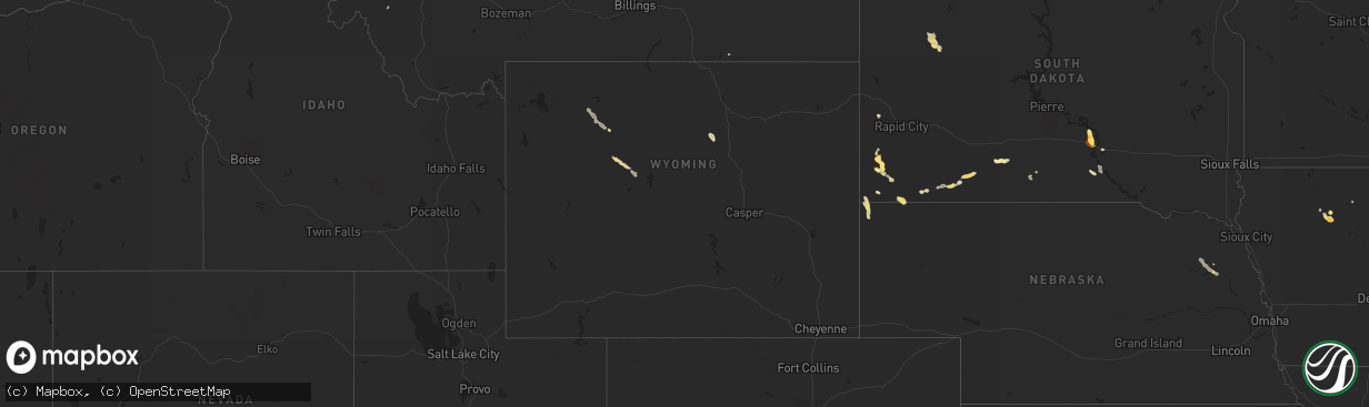 Hail map in Wyoming on August 24, 2022