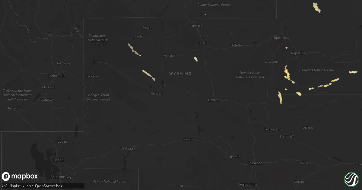 Hail map in Wyoming on August 24, 2022