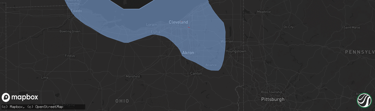 Hail map in Akron, OH on August 24, 2023