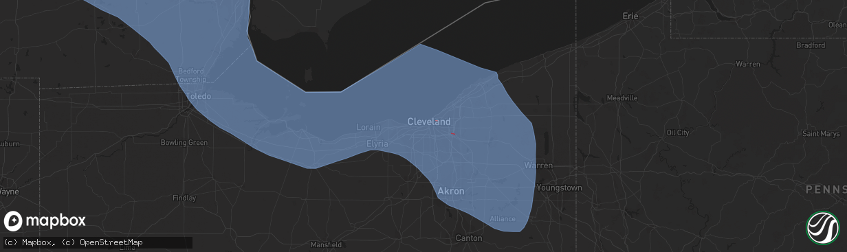 Hail map in Cleveland, OH on August 24, 2023