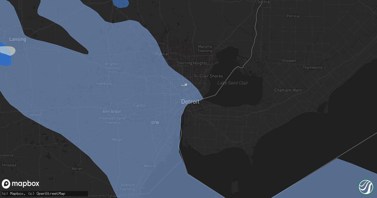 Hail map in Detroit, MI on August 24, 2023
