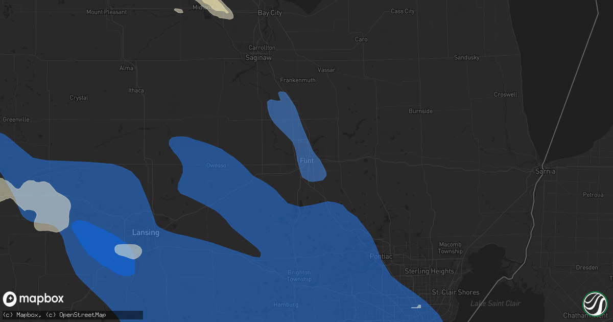 Hail map in Flint, MI on August 24, 2023