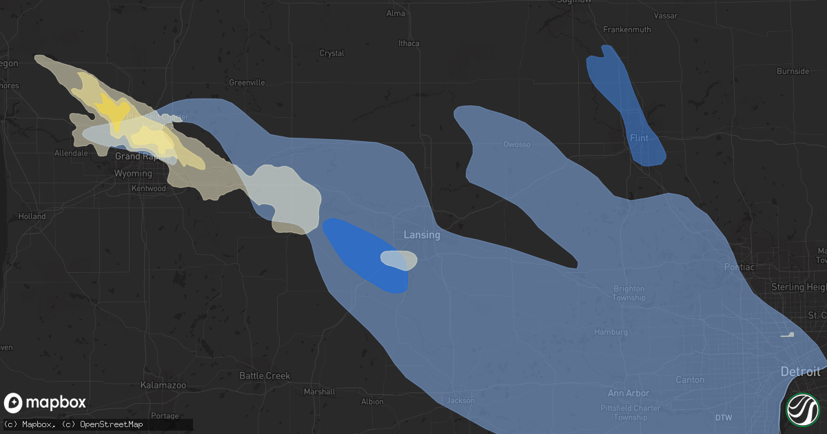 Hail map in Lansing, MI on August 24, 2023