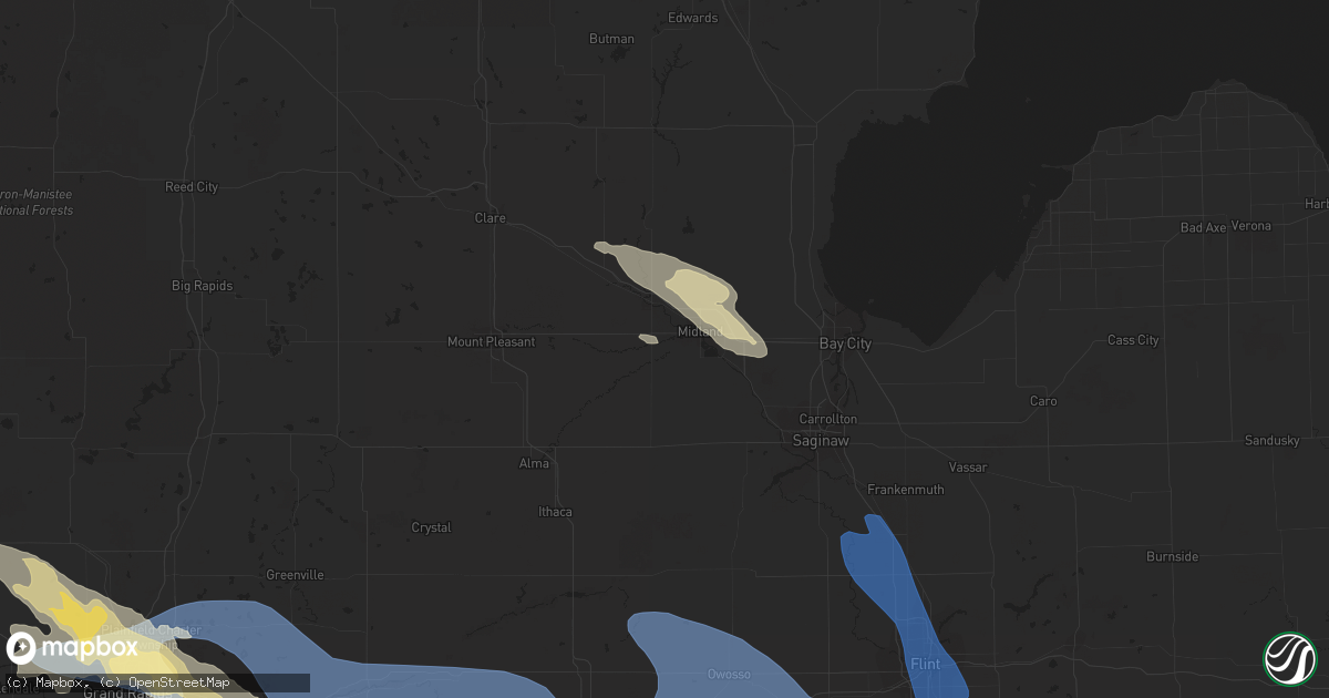Hail map in Midland, MI on August 24, 2023