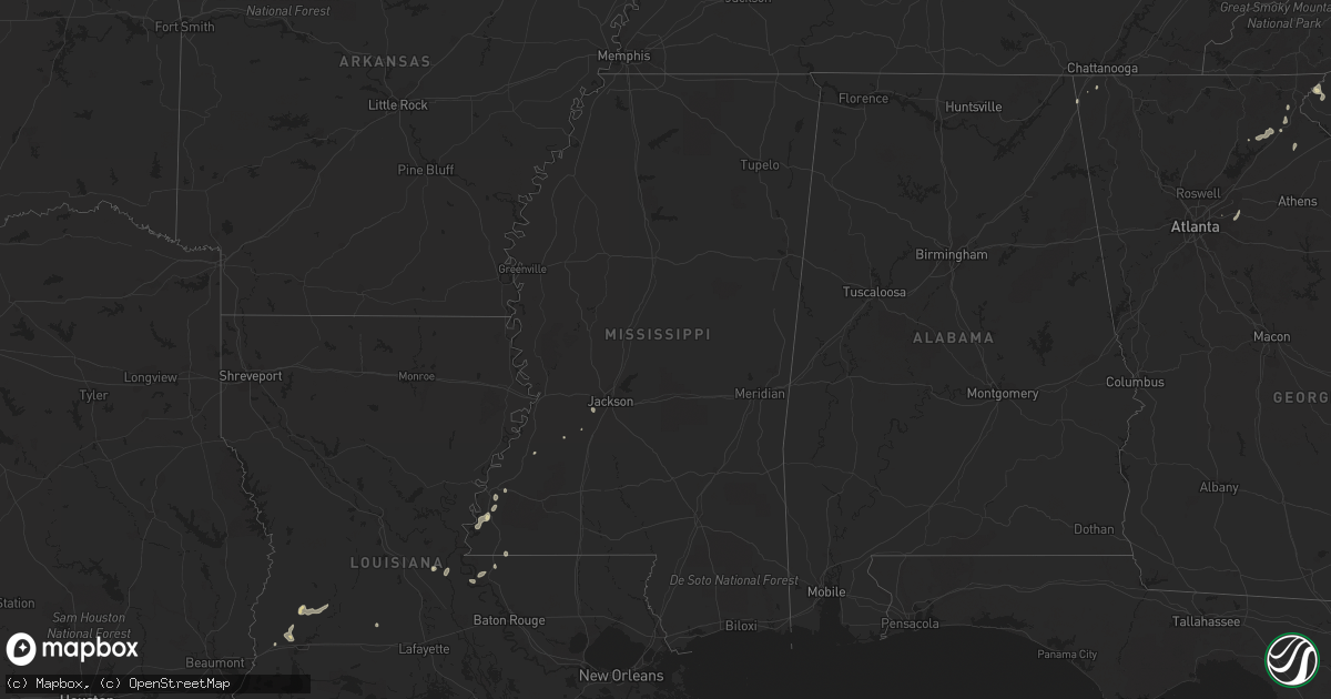 Hail map in Mississippi on August 24, 2023
