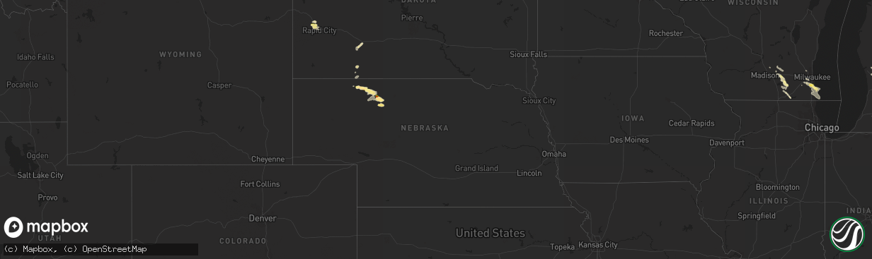 Hail map in Nebraska on August 24, 2023