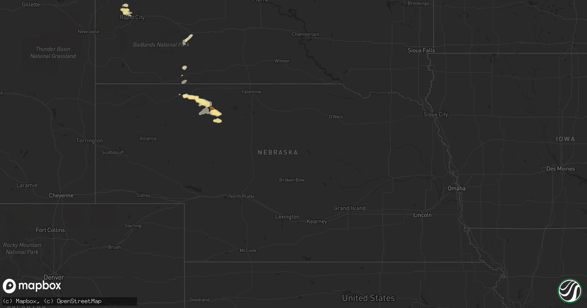 Hail map in Nebraska on August 24, 2023