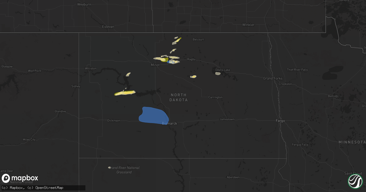 Hail map in North Dakota on August 24, 2023