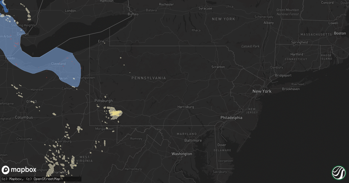 Hail map in Pennsylvania on August 24, 2023