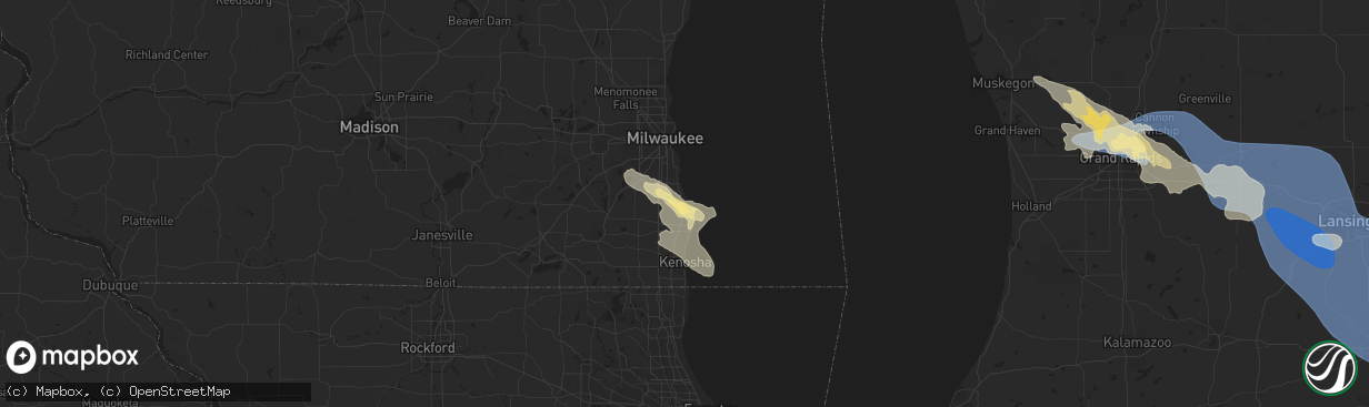 Hail map in Racine, WI on August 24, 2023