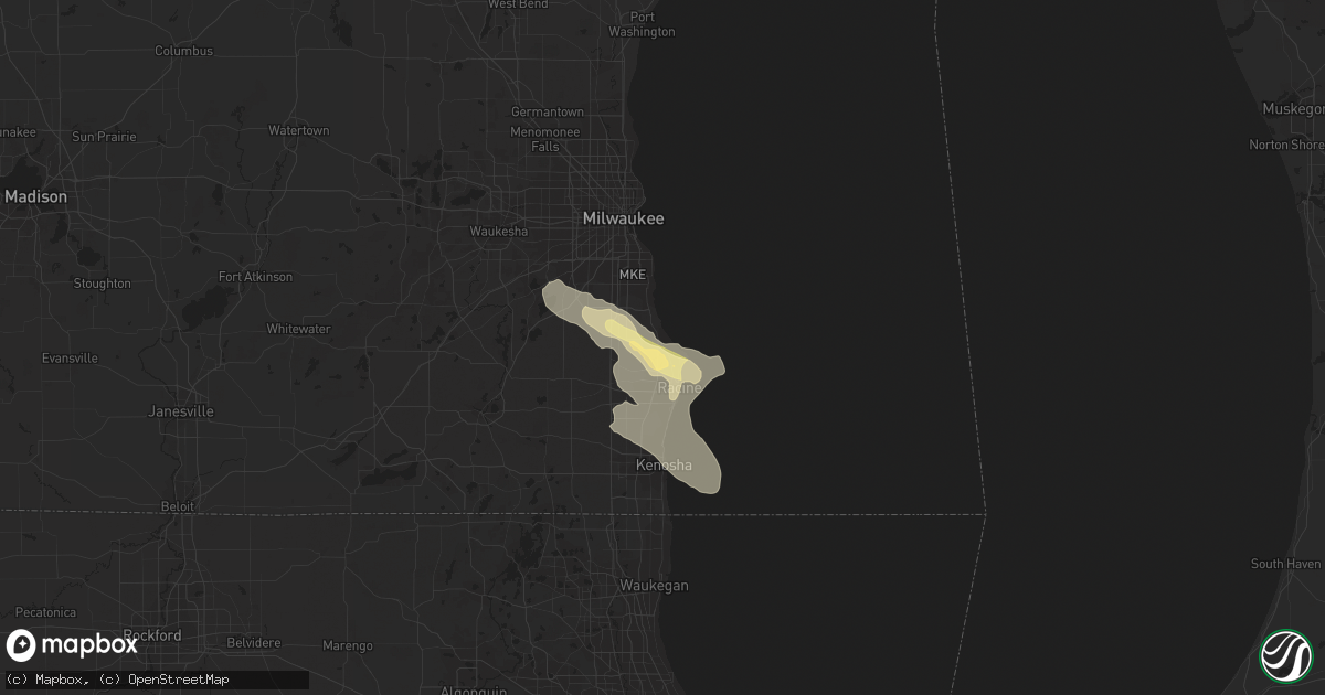 Hail map in Racine, WI on August 24, 2023