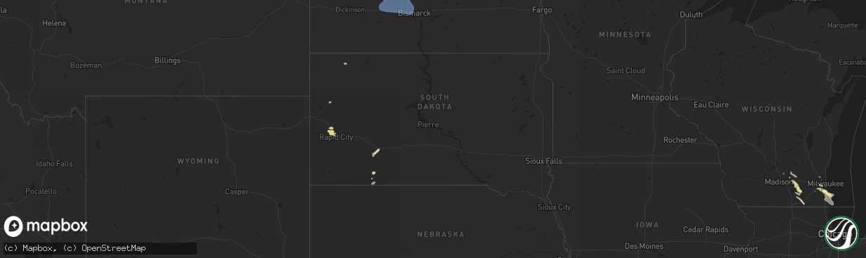 Hail map in South Dakota on August 24, 2023