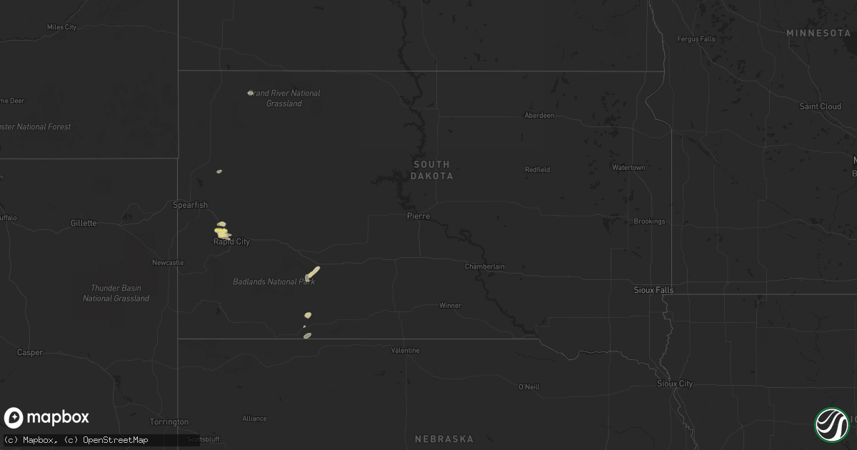 Hail map in South Dakota on August 24, 2023