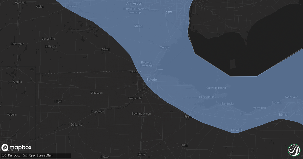 Hail map in Toledo, OH on August 24, 2023