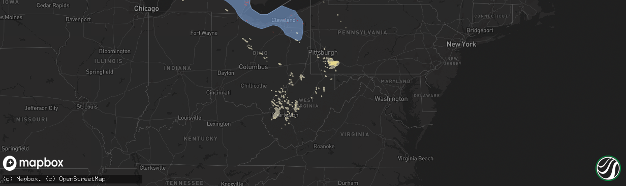 Hail map in West Virginia on August 24, 2023