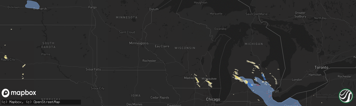 Hail map in Wisconsin on August 24, 2023
