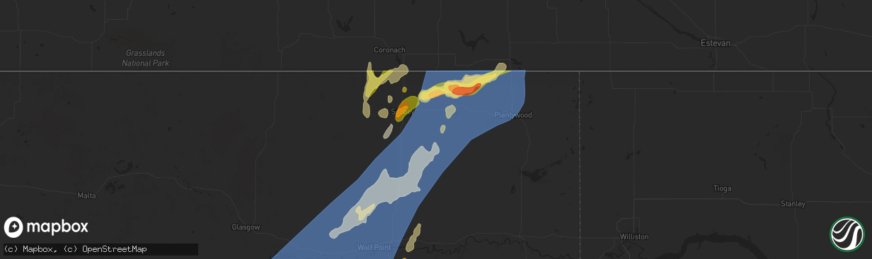 Hail map in Flaxville, MT on August 24, 2024